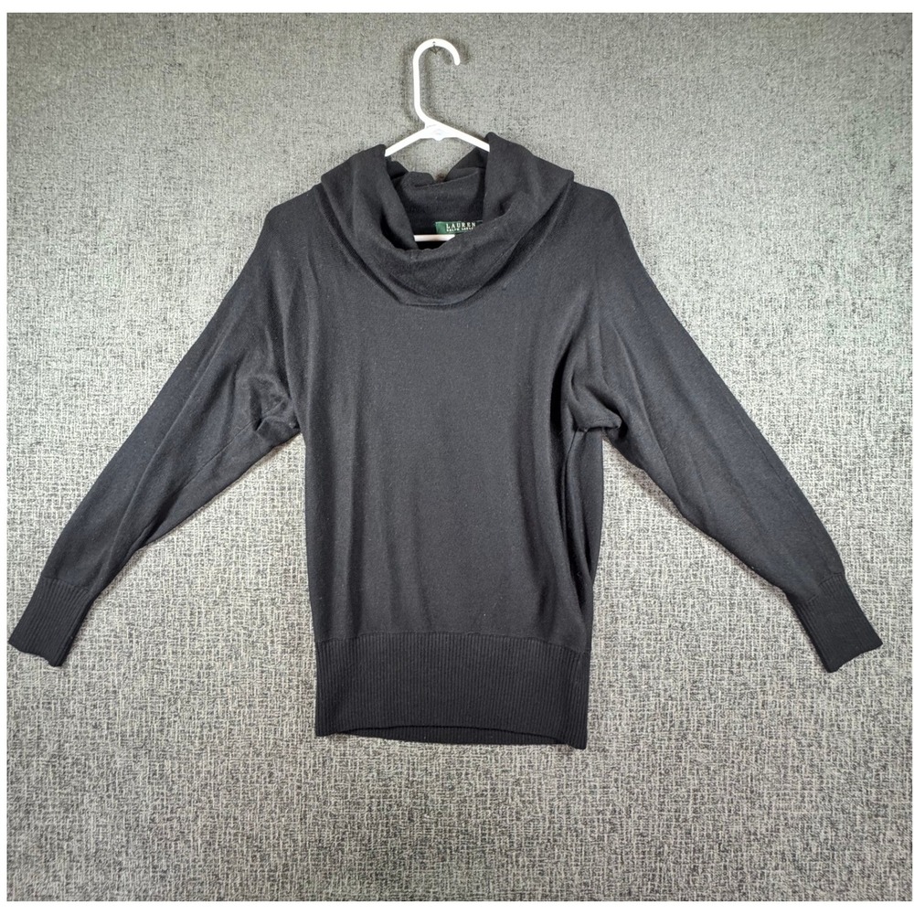 Lauren Ralph Lauren Black Cowl Neck Cotton Modal Blend Sweater Small